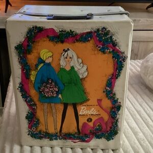 Vintage Barbie Doll Trunk with Pink and Green Design
